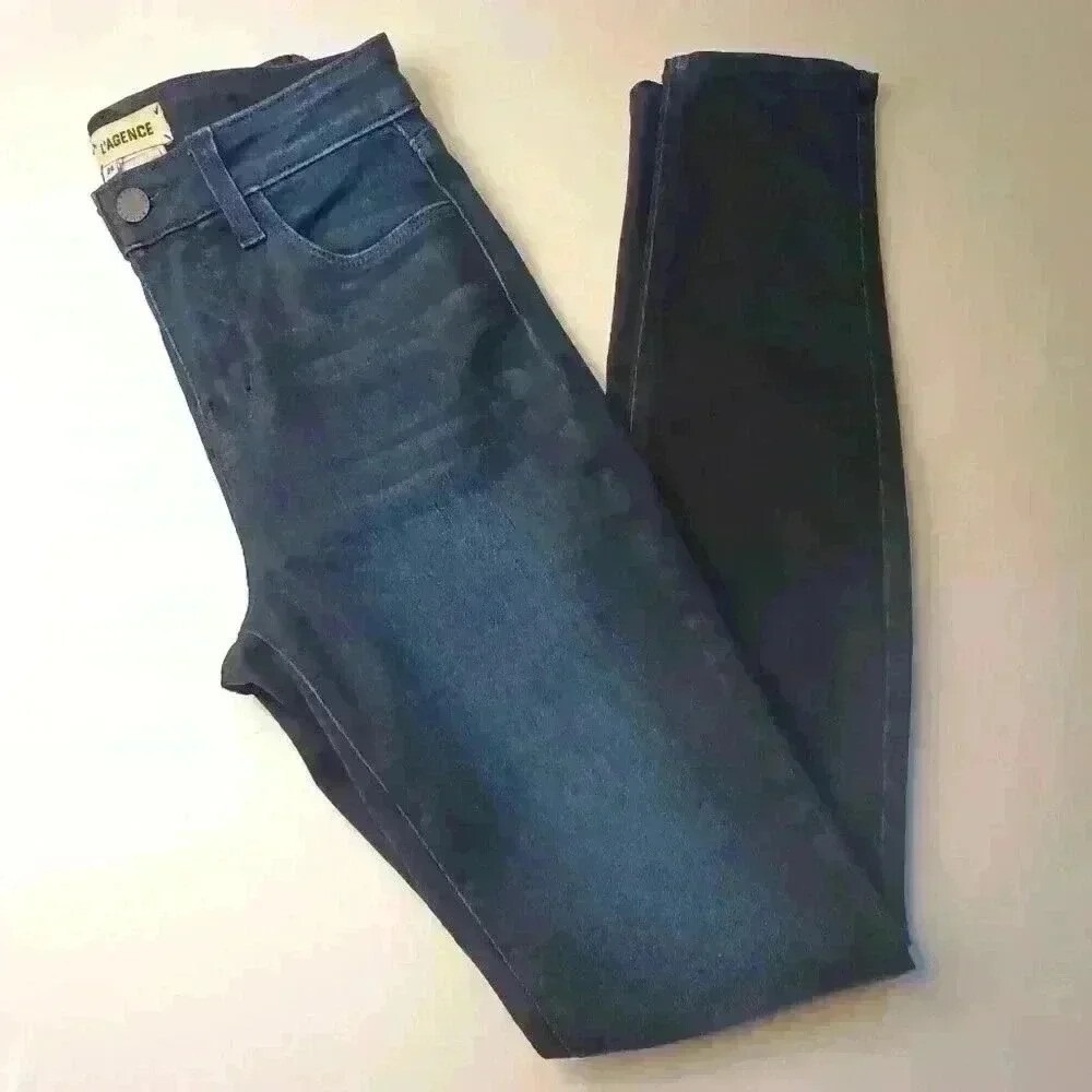 L'AGENCE Women Marguerite High Rise Skinny Jeans Size 24/0 Marino Blue Dark Wash
